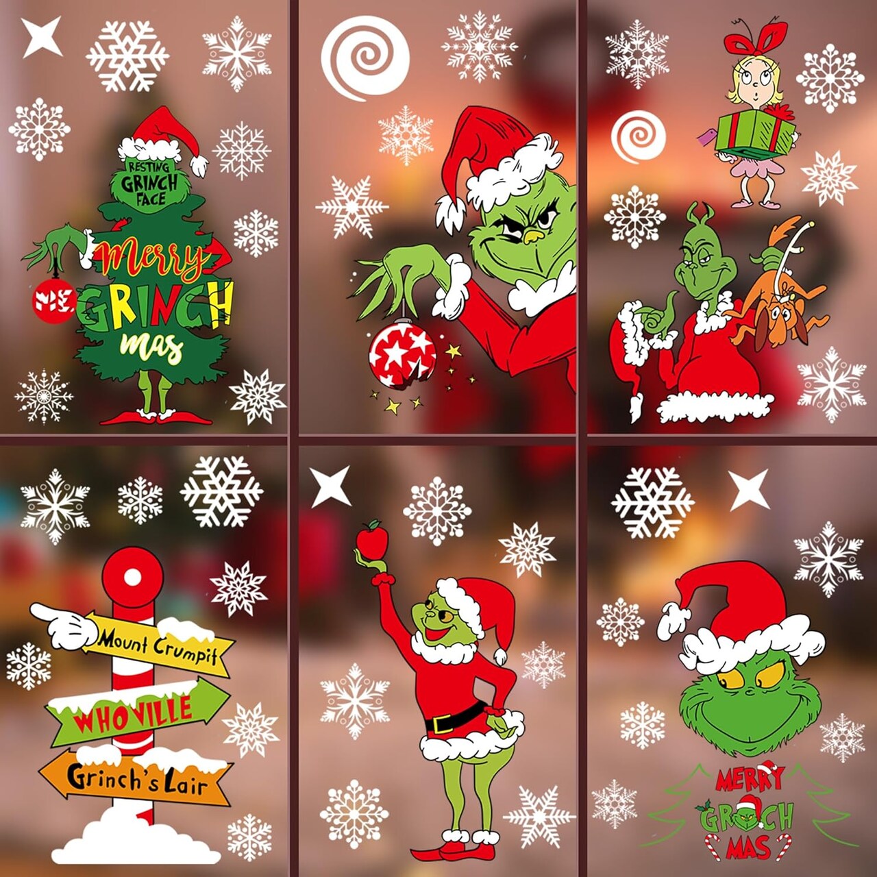 Christmas Window Clings Decorations – 10 Sheets Winter Snowflake Stickers for Glass Windows, Santa Claus & Snowman Removable Static Cling Decals for Holiday Home, Party & Winter Decor